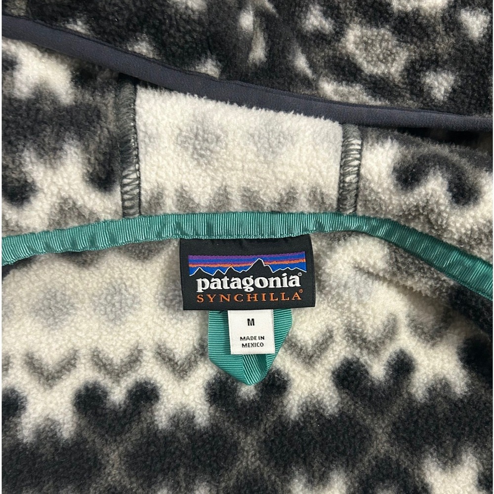 Patagonia Synchilla Fleece Full Zip Hoodie Fair Isle Black White 25270 FA15 - Picture 8 of 9